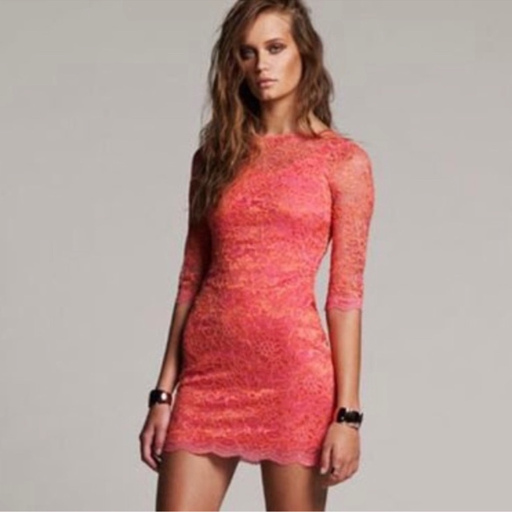 BEC n BRIDGE Lace Dress in Coral